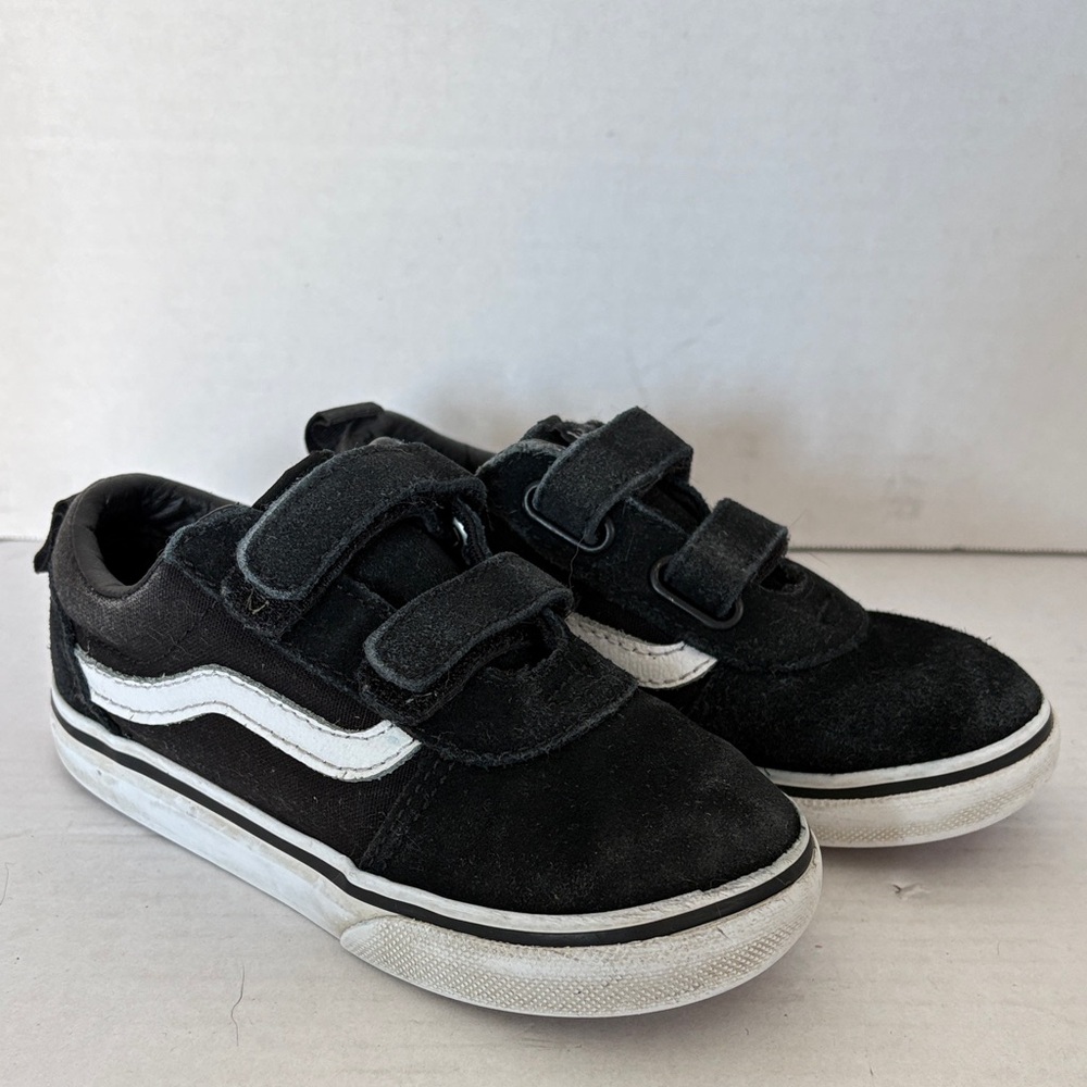 Vans Kids Black Velcro Skate-Style Sneakers with White Stripe
